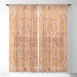 N78 - Orange Antique Oriental Berber Moroccan Style Carpet Design. Sheer Curtain