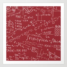 Math Geek Print, Math Equation On Red Background Pattern Art Print