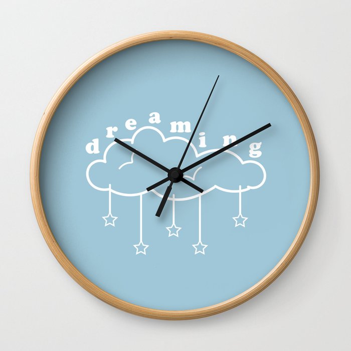 Dreaming Clouds and Hanging Stars Line Art Wall Clock