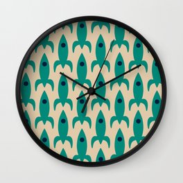 Space Age Rocket Ships - Atomic Age Mid-Century Modern Pattern in Teal and Mid Mod Beige Wall Clock