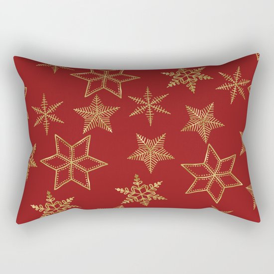 Snowflakes Red And Gold Rectangular Pillow