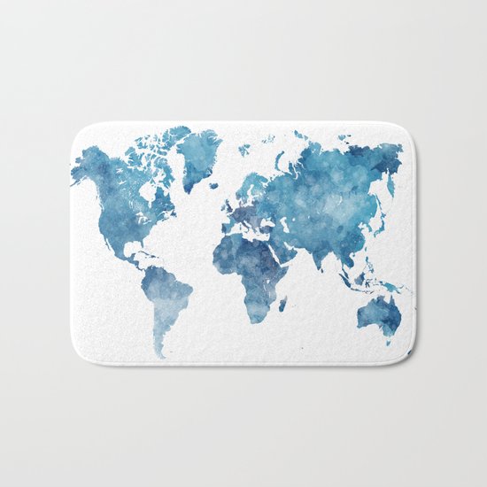 World map in watercolor. Bath Mat