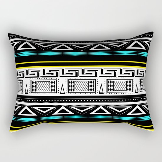 Black and white c turquoise abstract striped pattern . Rectangular Pillow