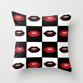 Red and Black Lips Check Pattern Throw Pillow