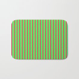 [ Thumbnail: Eyecatching Lime, Green, Light Salmon, Dark Red, and Beige Colored Lines Pattern Bath Mat ]