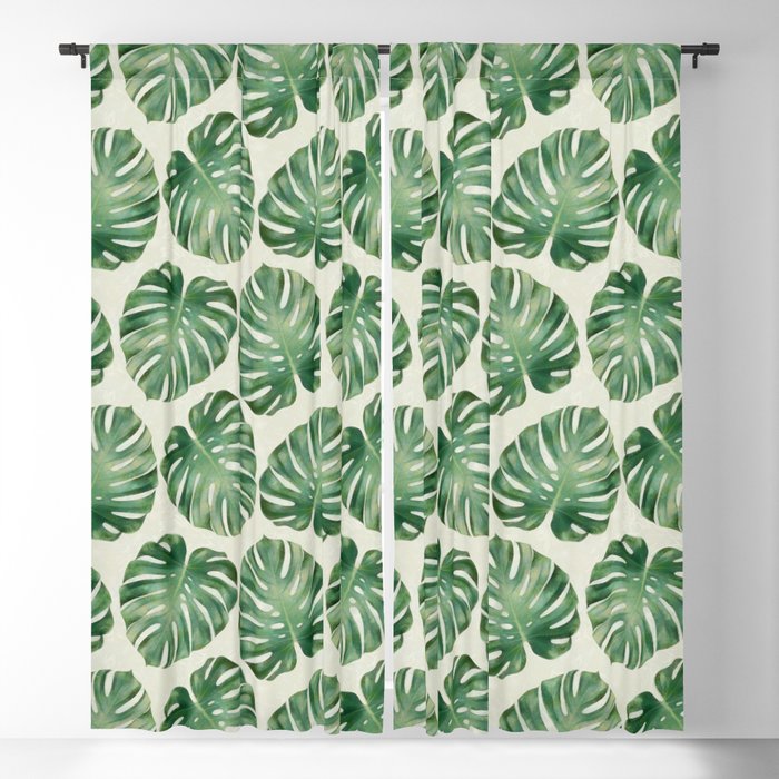 Tropical monstera leaves Blackout Curtain