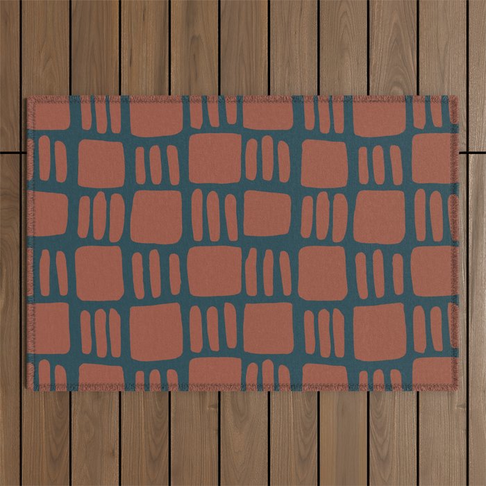 Abstract squares - brick and teal Outdoor Rug