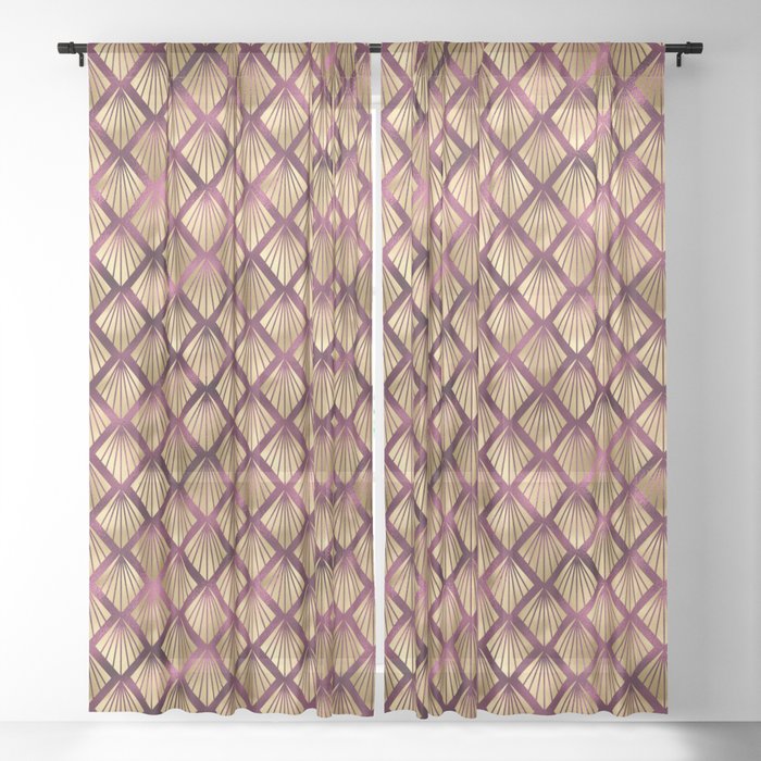 Burgundy Gold Art Deco Pattern Sheer Curtain