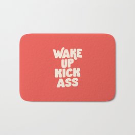Wake Up Kick Ass in Red and White Bath Mat