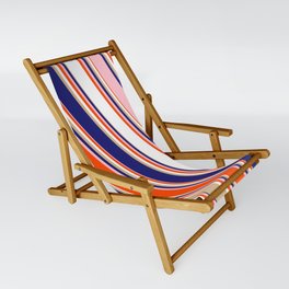 [ Thumbnail: Colorful Red, White, Tan, Midnight Blue, and Pink Colored Lines/Stripes Pattern Sling Chair ]