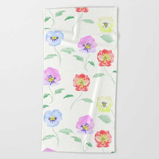 Colored Viola. Watercolor . Beach Towel