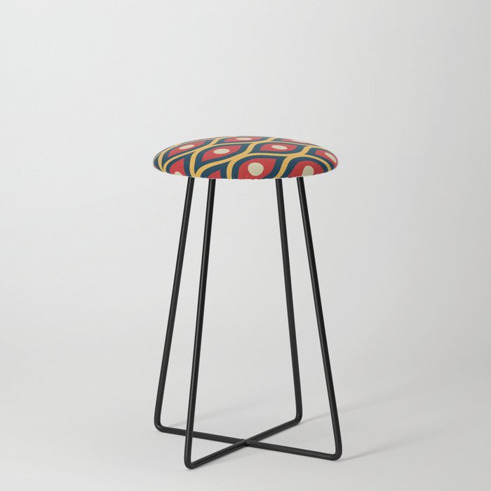 Groovy Abstract Colorful Retro Pattern - Red and Yellow Counter Stool