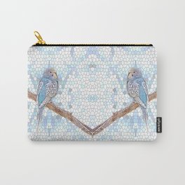 Cute blue budgie on mosaic background Carry-All Pouch