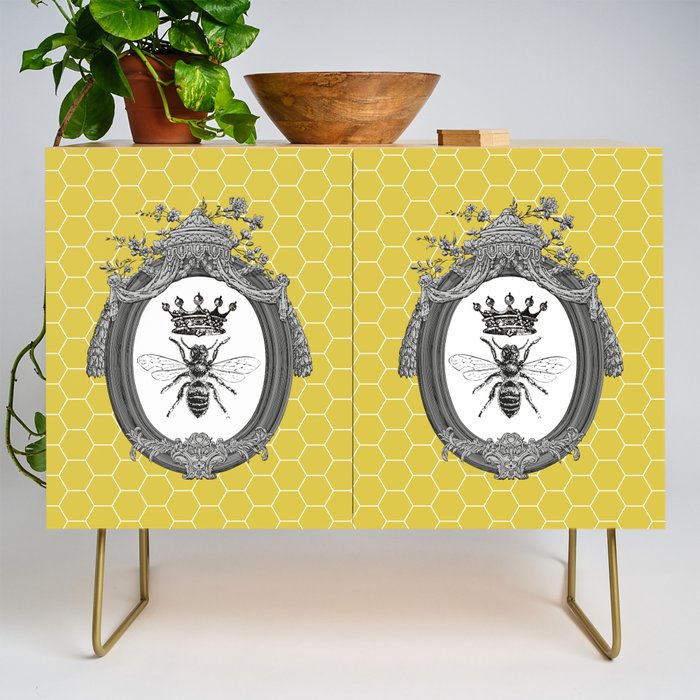Queen Bee No. 3 | Vintage Bee with Crown | Honeycomb | Credenza