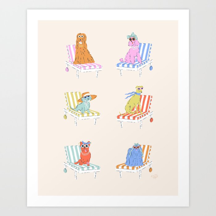 Beach Chair Dogs Art Print