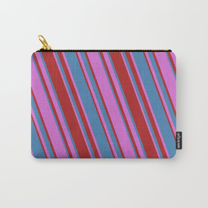 Orchid, Red & Blue Colored Lined/Striped Pattern Carry-All Pouch
