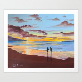 Romantic Painting Couple At The Beach Art Print By Gordonbruce