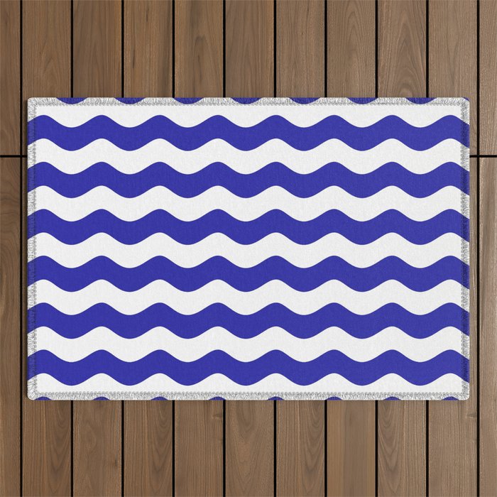Sea Waves (Navy Blue & White Pattern) Outdoor Rug