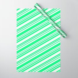 [ Thumbnail: Green and Mint Cream Colored Lines/Stripes Pattern Wrapping Paper ]