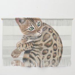Cute Bengal Cat Kitten Tabby Spotted Pet Watercolor Art Wall Hanging