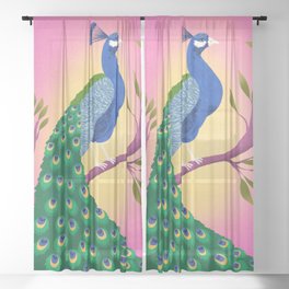 Peacock Retro Drawing Sheer Curtain