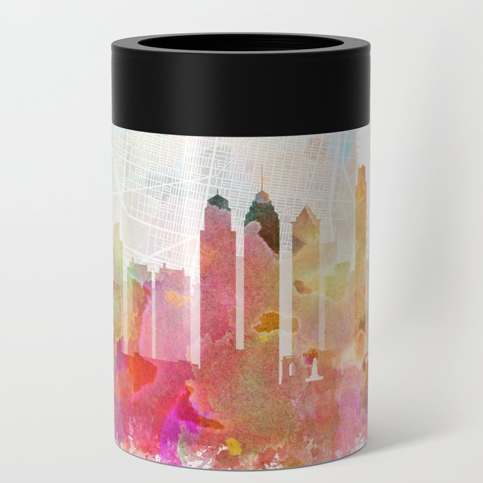 Philadelphia Skyline Map Watercolor, Print by Zouzounio Art Can Cooler