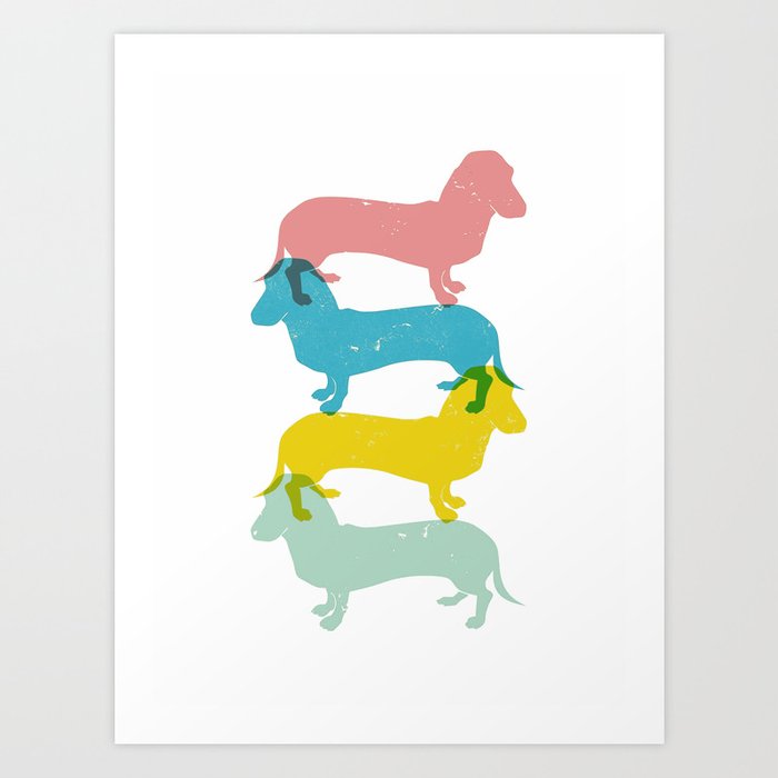 Four Dachshund Wall Art Print