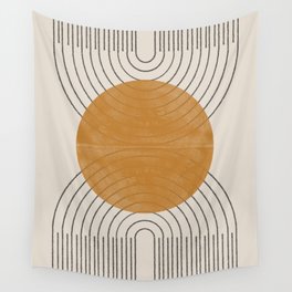 Minimal Line, Arch, Gold Sun Wall Tapestry