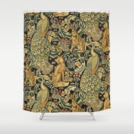William Morris Teal Forest,peacock,birds Shower Curtain