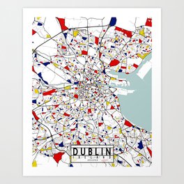 Dublin City Map of Ireland - Mondrian Art Print