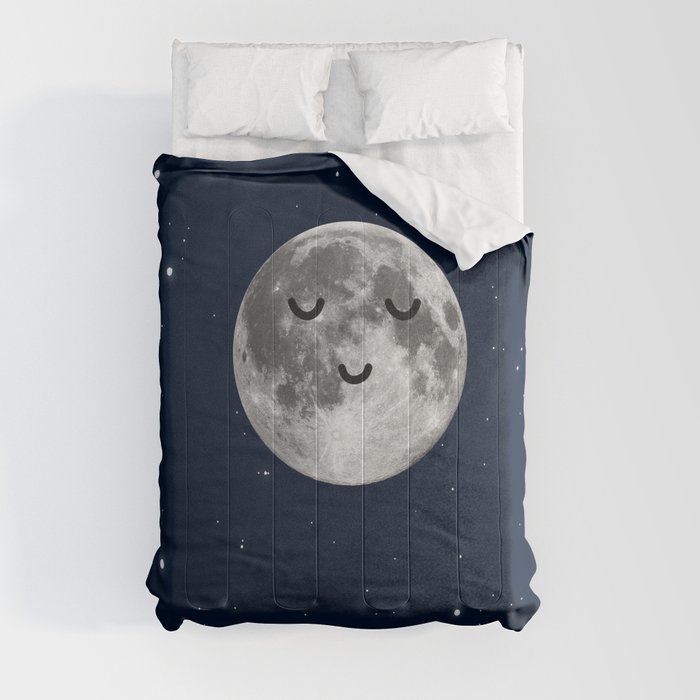 Peaceful Happy Moon in Space Midnight Stars  Comforter