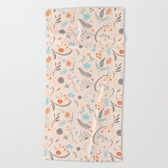 Floral Pattern with Flowers and Leaves Beach Towel