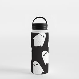 White Boo Ghost Halloween Pattern Black  Water Bottle