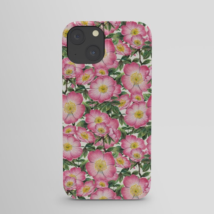 Wild roses pink - white background iPhone Case