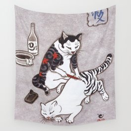 Ukiyo e Drunk Cat Wall Tapestry