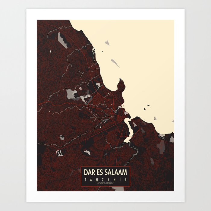 Dar es Salaam City Map of Tanzania - Vector Art Print