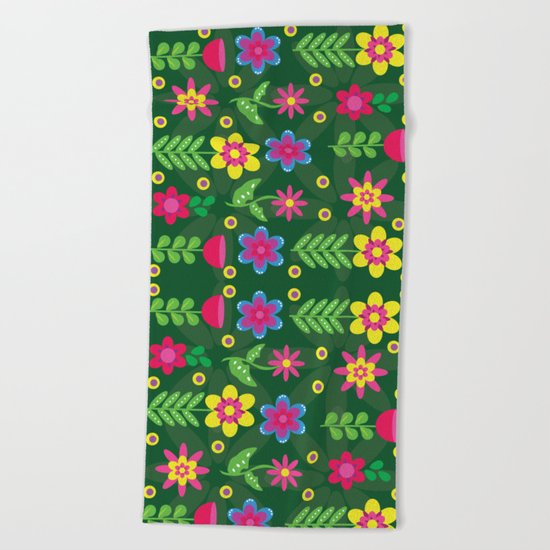 Colorful Flowers Beach Towel