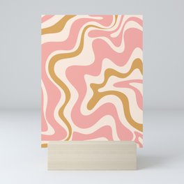 Retro Liquid Swirl Abstract Pattern Blush Pink Mustard Cream Mini Art Print