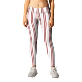 Wine Red and White Narrow Vintage Provincial French Chateau Ticking Stripe Leggings