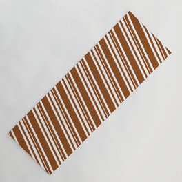 [ Thumbnail: Brown & White Colored Lined/Striped Pattern Yoga Mat ]