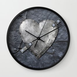Galvanized metal heart on iron background Wall Clock