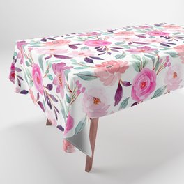 Watercolor Simple Pink Rose Floral Vintage Elegant Collection Tablecloth