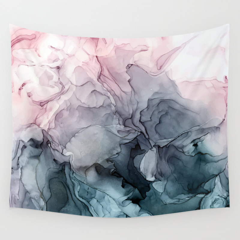 Blush And Paynes Gray Flowing Abstract Reflect Wall Tapestry By