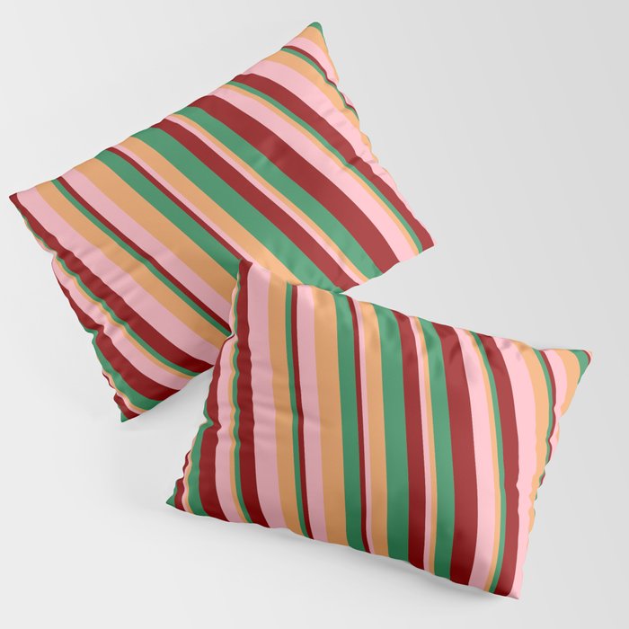 Brown, Light Pink, Dark Red, and Sea Green Colored Lines/Stripes Pattern Pillow Sham