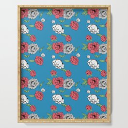 Retro Seamless Botanical Floral Blue Peony Flower Pattern Serving Tray
