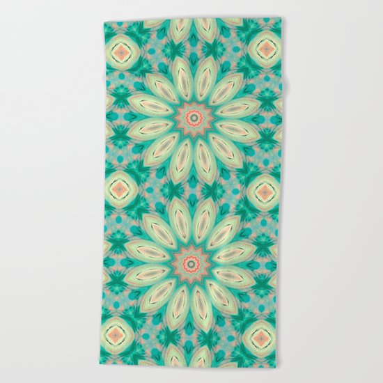 Daisy. Ornament bright turquoise . Beach Towel
