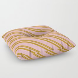[ Thumbnail: Dark Goldenrod & Light Pink Colored Striped/Lined Pattern Floor Pillow ]