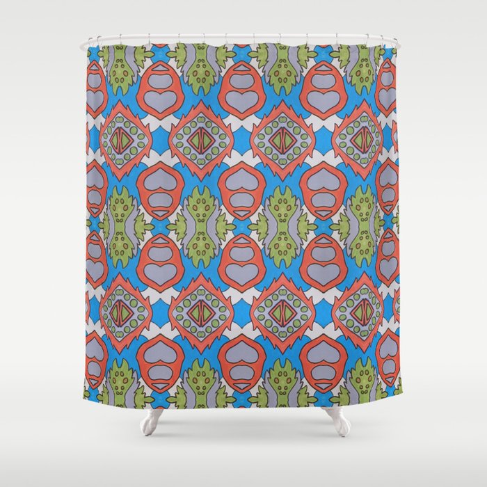Wilma - Symmetrical Abstract Art in Blue, Orange and Green Shower Curtain