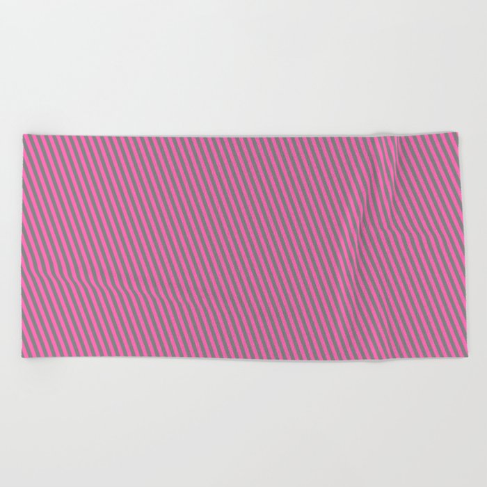 Gray & Hot Pink Colored Stripes/Lines Pattern Beach Towel