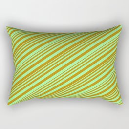 [ Thumbnail: Green & Dark Goldenrod Colored Stripes/Lines Pattern Rectangular Pillow ]